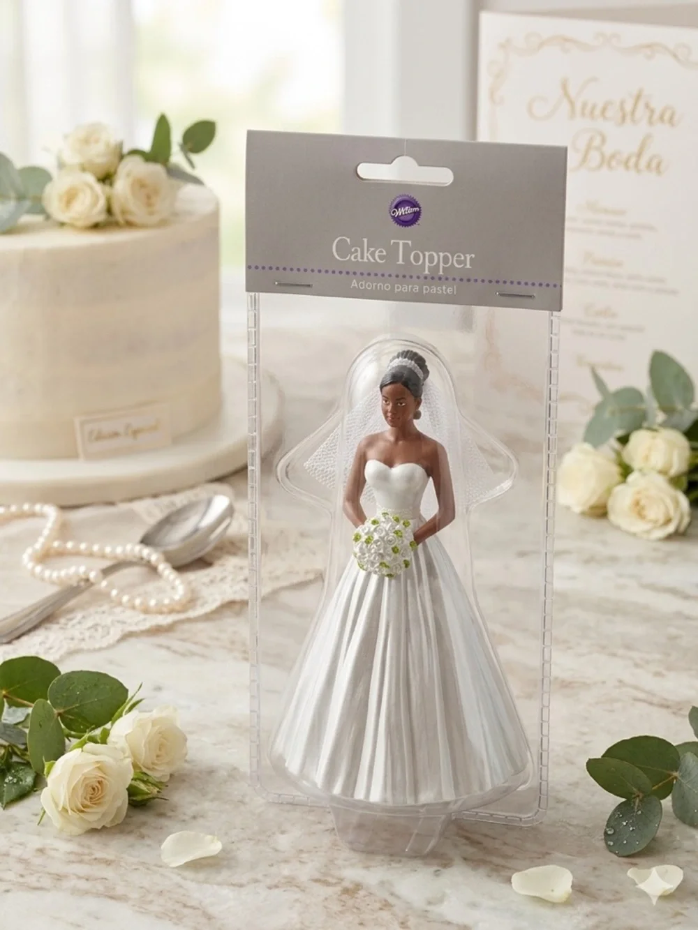 Wilton Silver & White Bride Cake Topper - Black Bride Figurine